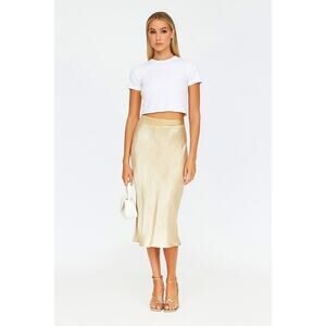 ATM Anthony Thomas Melillo Silk Dip Dye Bias Midi Skirt | Gold Green Elastic NEW